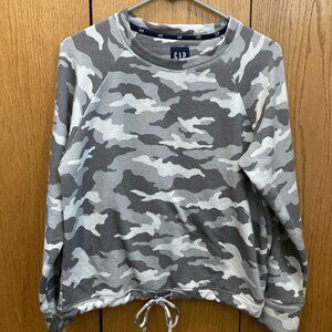 Gap Long Sleeve Gray Camo Drawstring Sweatshirt - Small